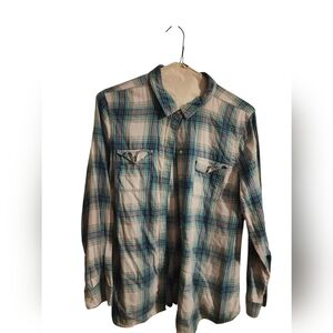 Vintage Old Navy Plaid Flannel Tuquoise and White- Women's XL